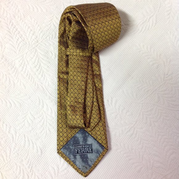 Gianfranco FERRE Geometric Gold & Blue Silk Necktie Tie - Picture 9 of 12